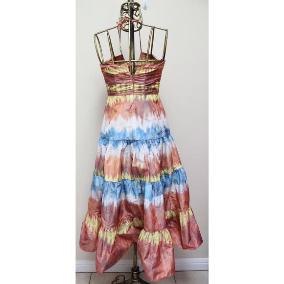 Alexis Roberta Desert Indigo Tie Dye Tiered Orange Blue Midi Dress Size Small - Picture 6 of 8